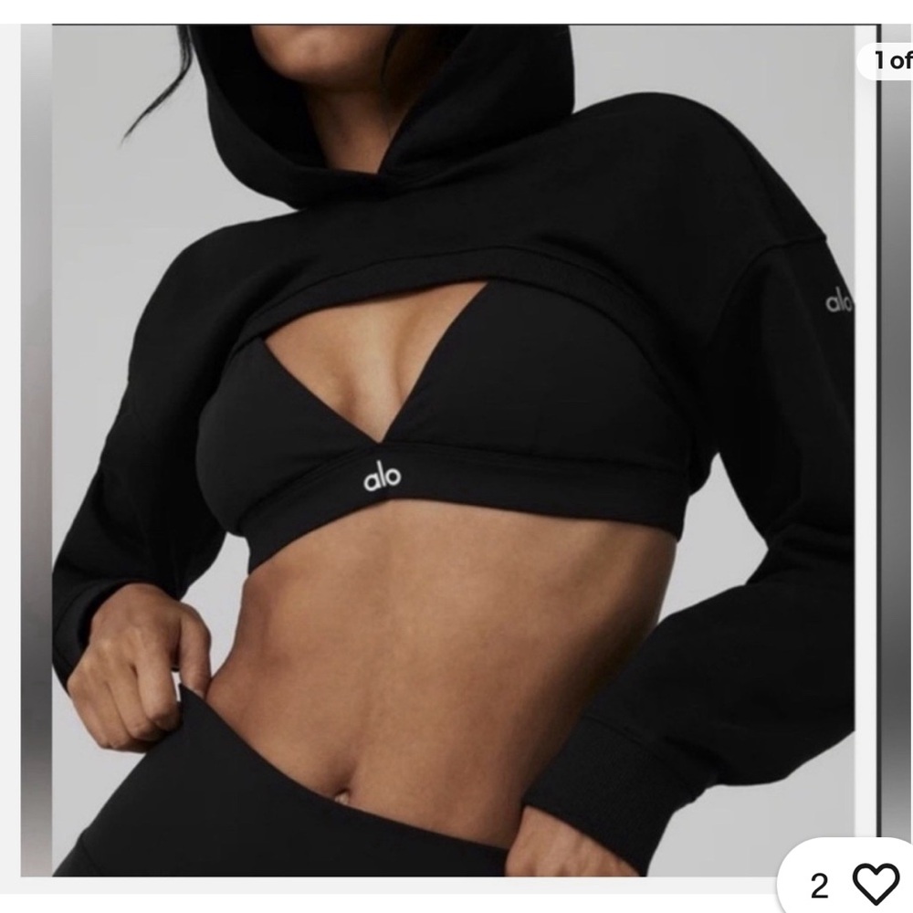 ALO BLACK CROPPED HOODED SHRUG🖤
